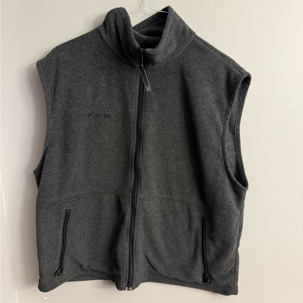 Columbia Fleece Vest Gray Full Zip Sleeveless Outdoor Hiking Casual